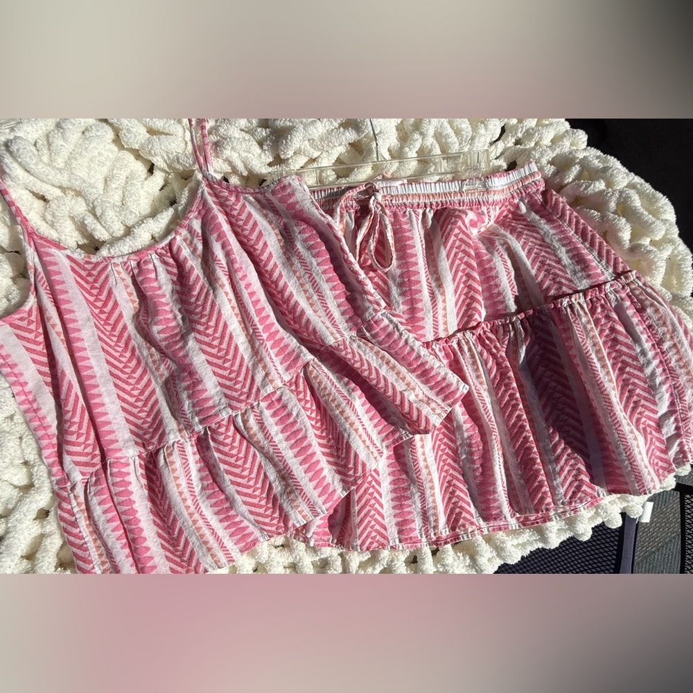 LOFT Pink and White Patterned Skirt Set